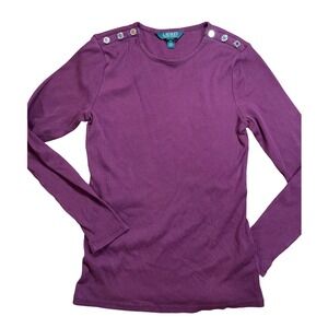 Lauren Ralph Lauren Womens Burgundy Long Sleeve Shirt with Button Detail Size S